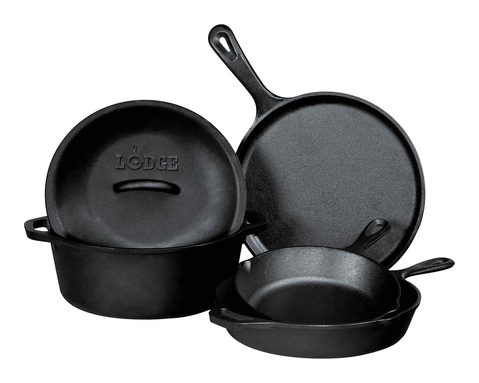 Lodge Logic 5-Piece Cast Iron Cookware Set 8 inch skillet rub with oil