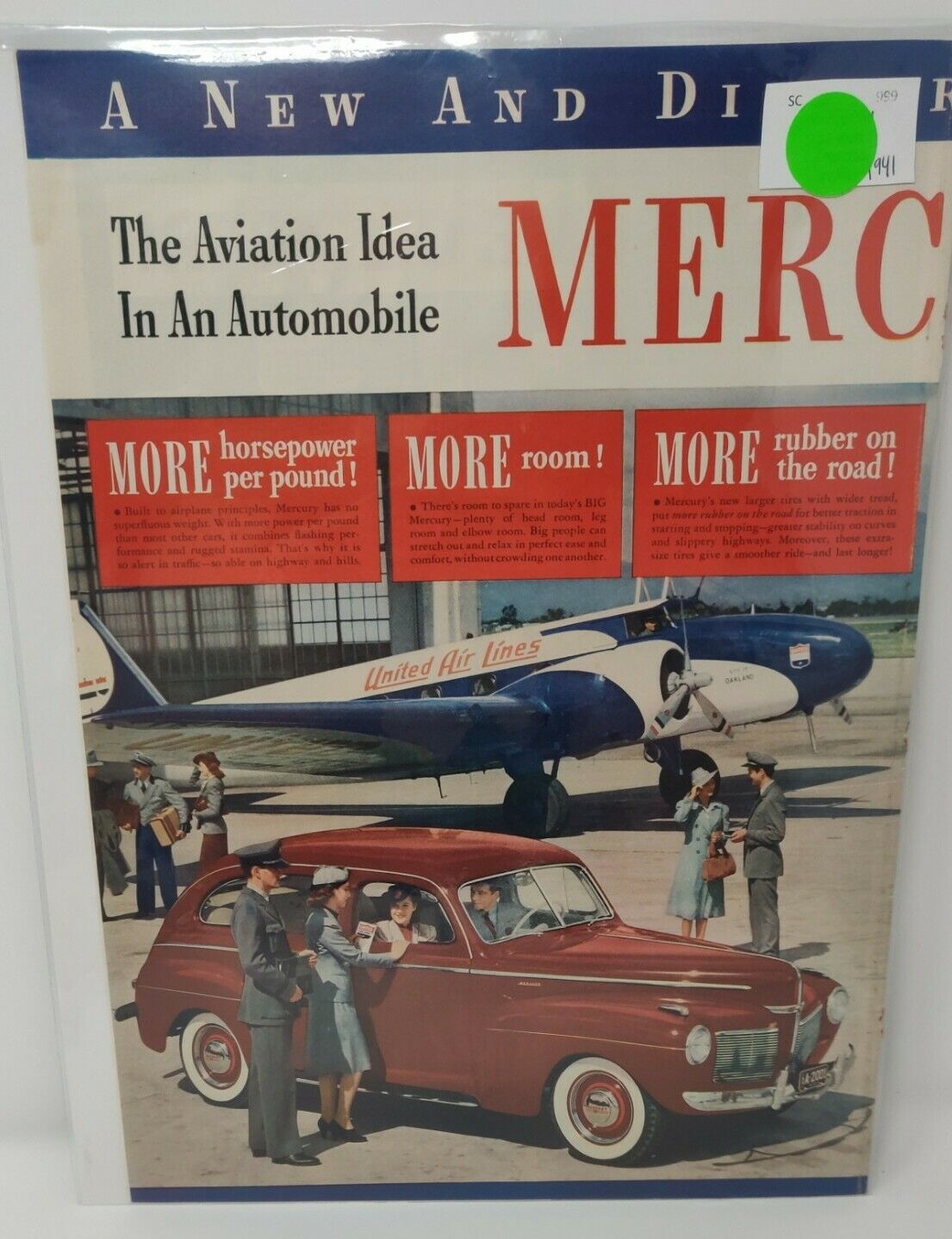 Vintage 1940's Print Advertisement Ad 1941 Mercury United Air Lines Plane 