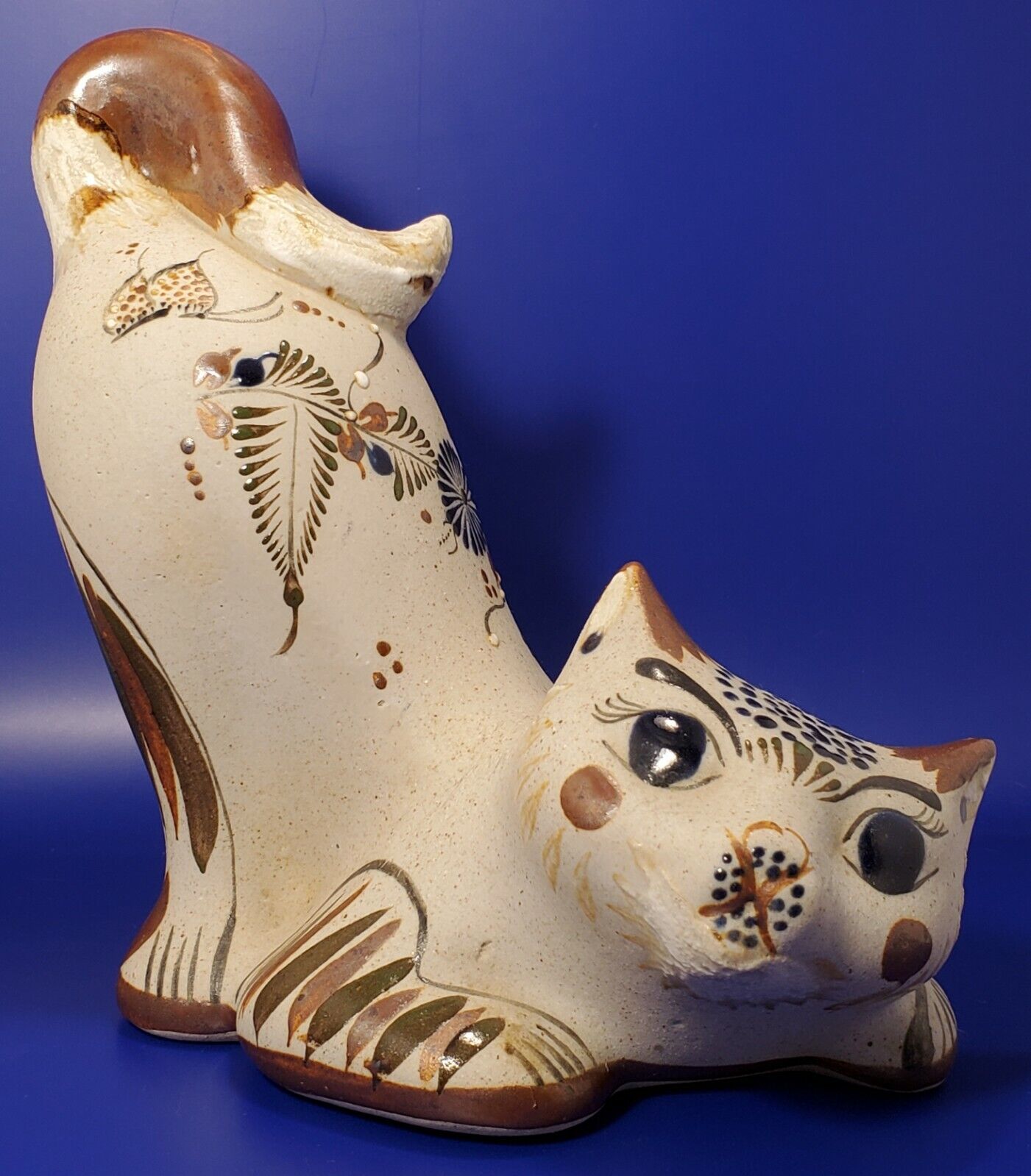  Master Artist J. Santana Tonala Pottery Cat Sculpture/Figurine Mexico 8.25\
