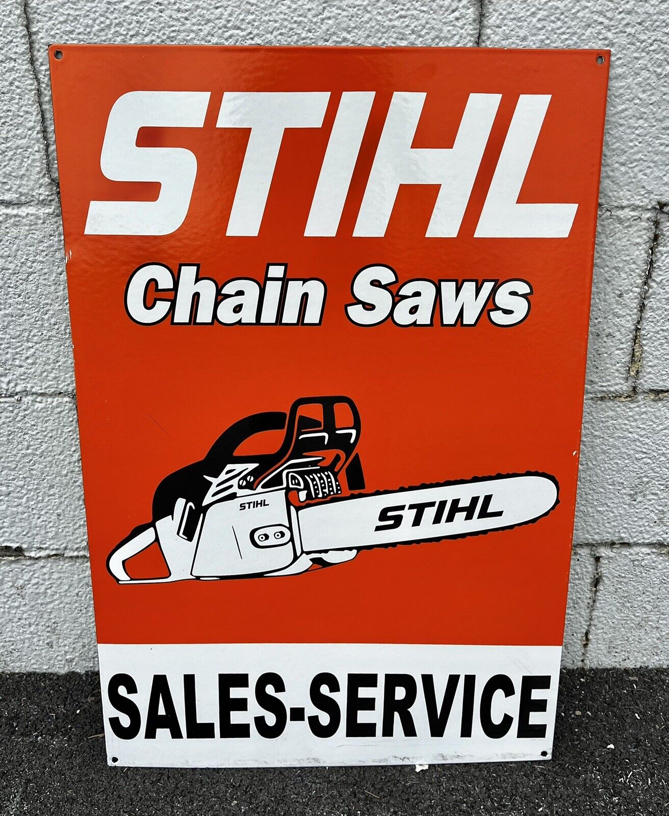 STIHL Chain Saws Chainsaw Sales & Service One-Sided Porcelain Sign, 30” x 20”