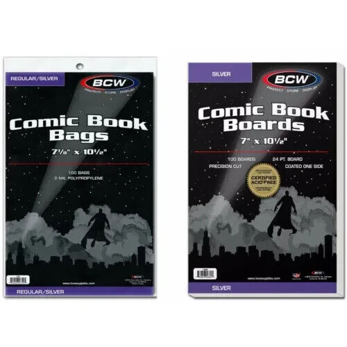 100 New BCW Silver Age Thick Comic Book Bags and Boards - Acid Free - Archival