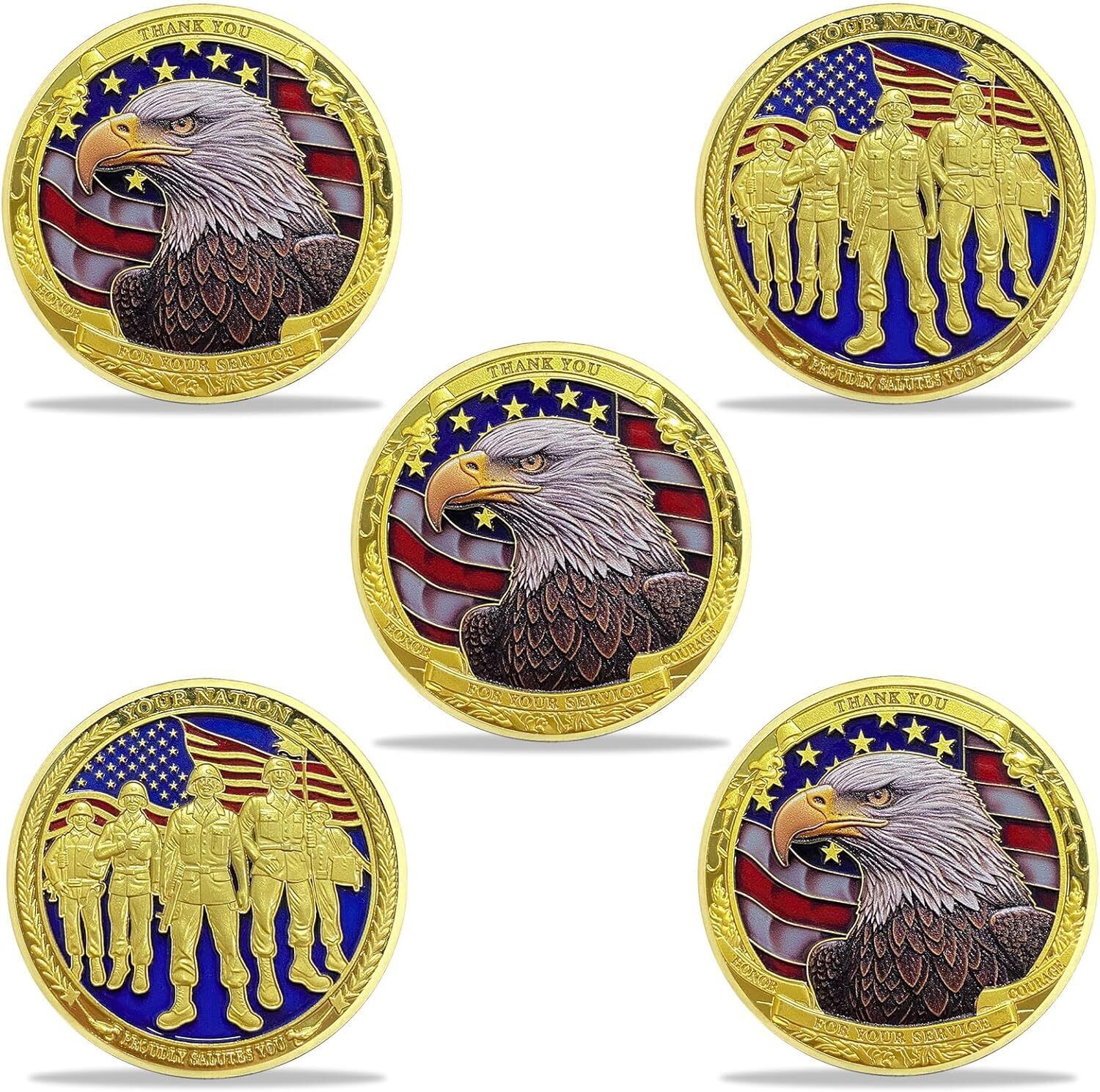 5Pcs Military Veterans Challenge Coins Thank You for Your Service Military Gifts