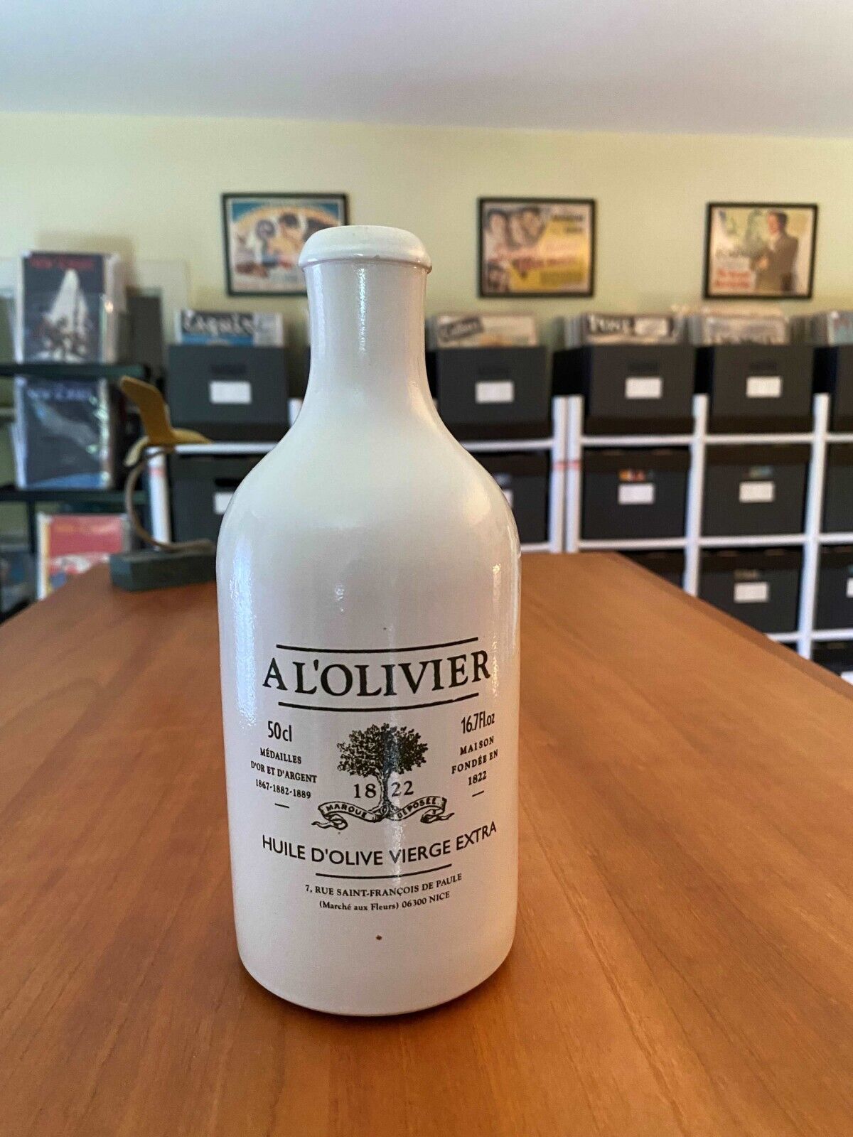Beautiful Vintage  L'Olivier Stoneware Olive Oil Bottle- Nice
