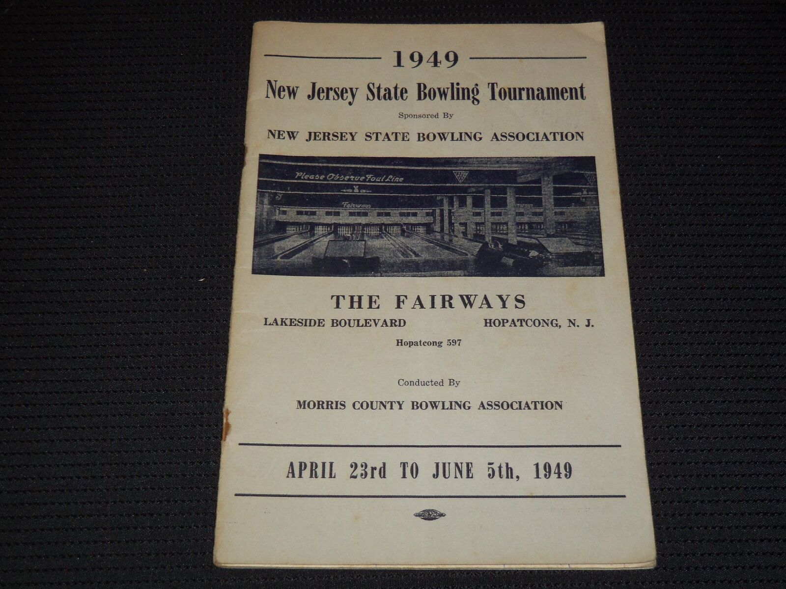 1949 NEW JERSEY STATE BOWLING TOURNAMENT PROGRAM - MORRIS COUNTY - J 7896