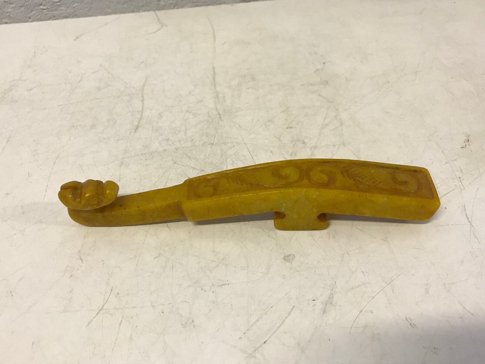 Chinese Unknown Age Jade Carving Belt Hook w/ Dragon Decoration