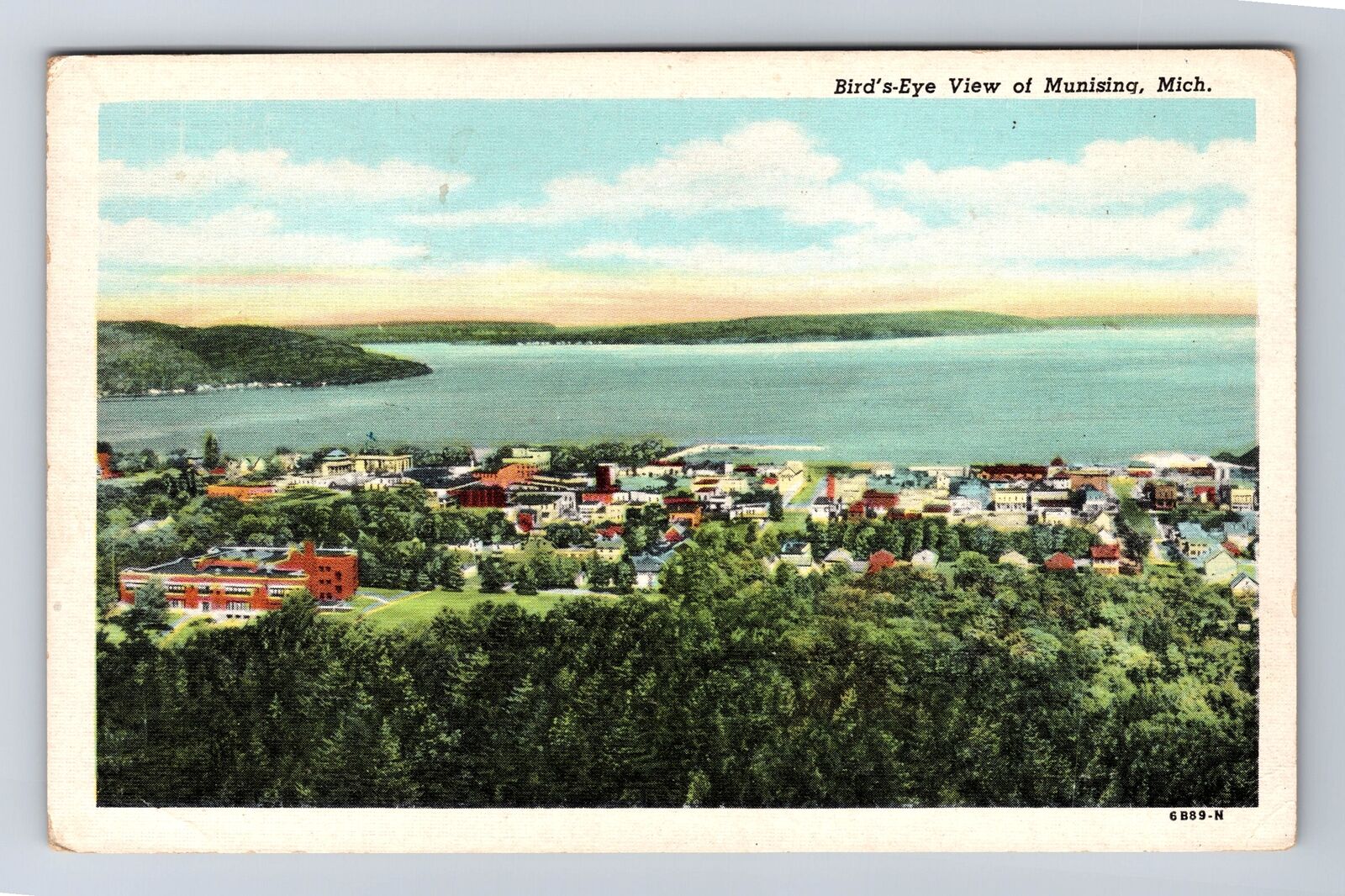 Munising MI-Michigan, Aerial Of Town Area, Antique, Vintage c1948 Postcard