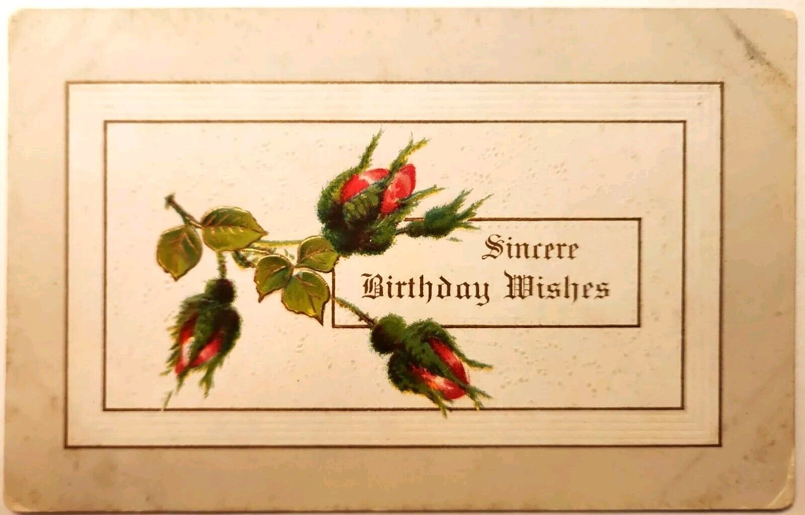 Vintage Postcard Best Birthday Wishes Rose Flower Design Remembrance Card