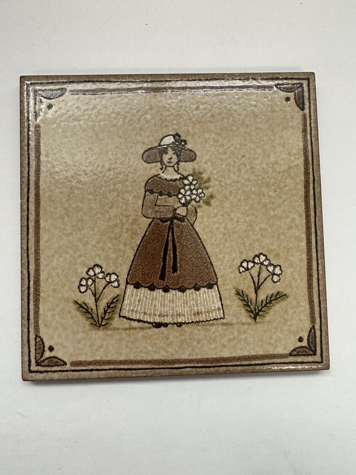 Vintage Piemme Ceramic Tile Victorian Lady Made In Italy