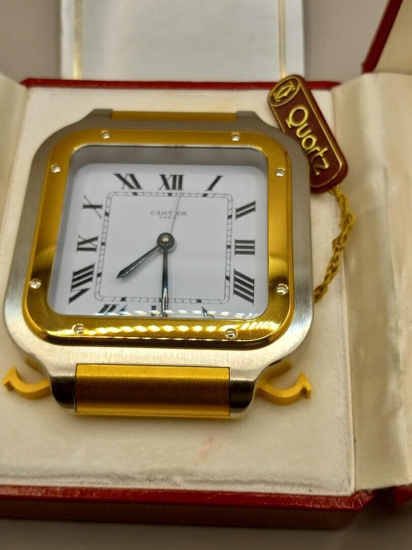 *** Cartier Santos Mint Clock Gold /Stainless with Hang tag red box New Battery 
