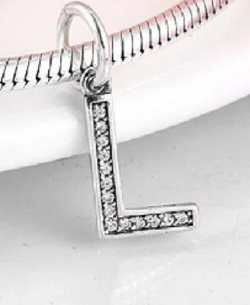New Sterling Silver Pandora Initial Letter L Dangle Clear CZ Charm Bead  w/pouch