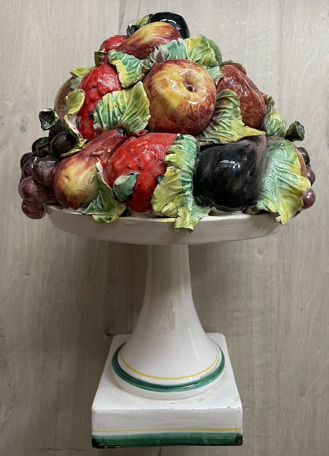 Porcelain Capodimonte Style Italy Fruit Centerpiece Pedestal Mid-Century Tall
