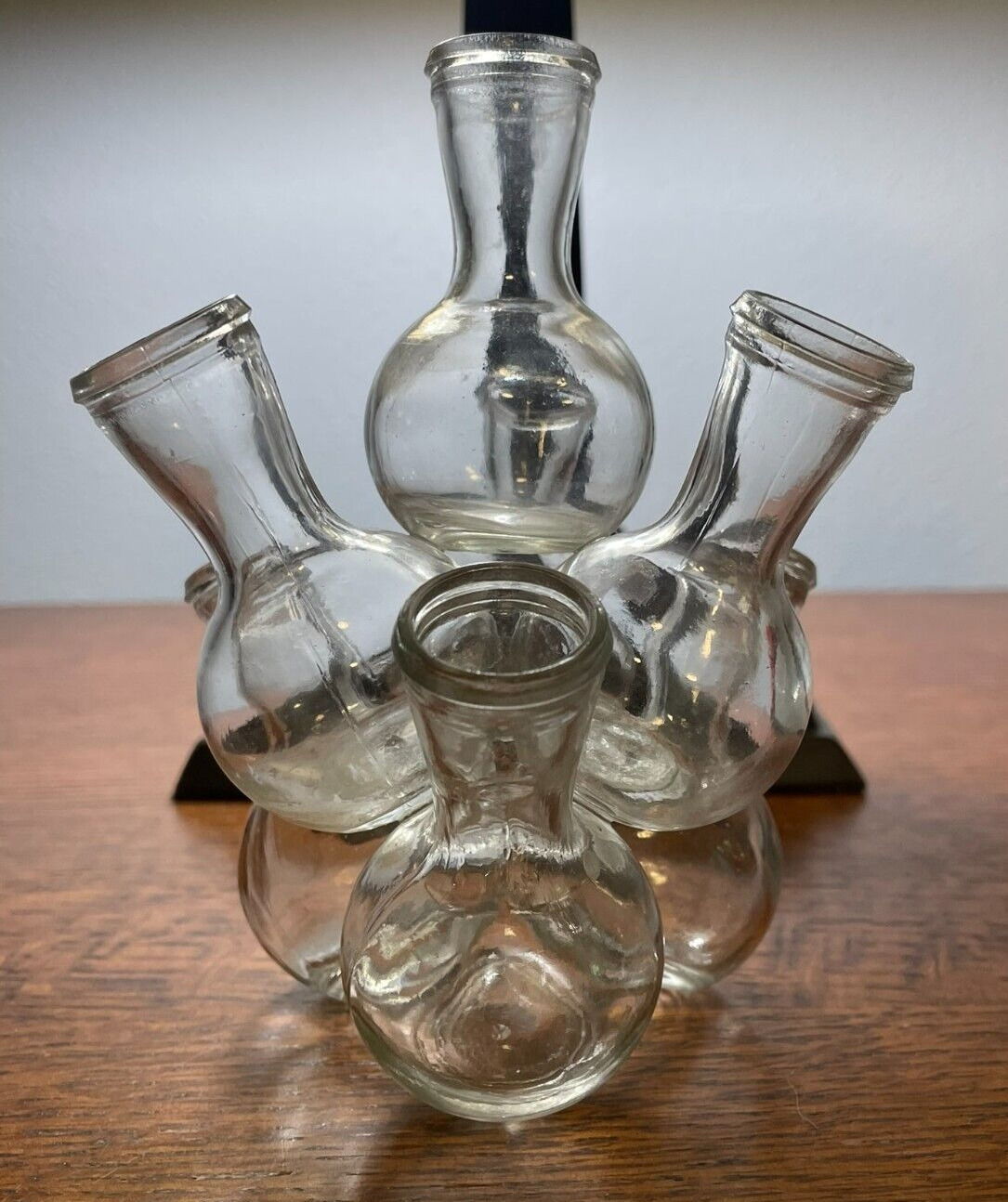 Vintage Clear Glass 7 Cluster Bud Vase Propagation Station Flower Arrangement