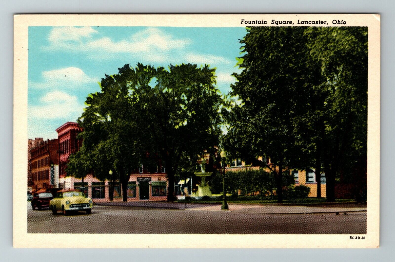 Lancaster OH-Ohio, Fountain Square, Town View, Vintage Postcard