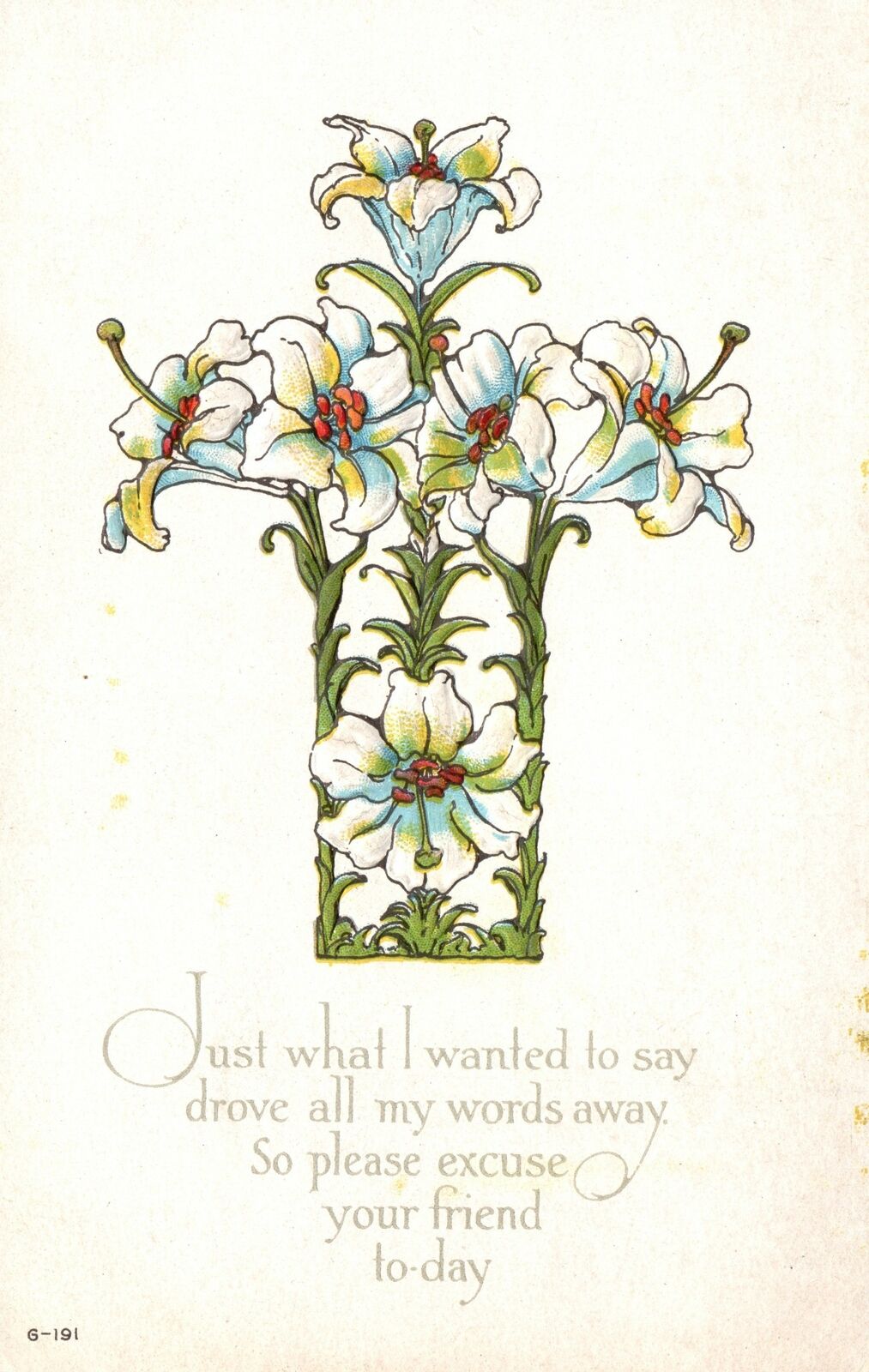 Vintage Postcard 1910\'s Please Excuse Your Friend Today Greetings Flowers Cross