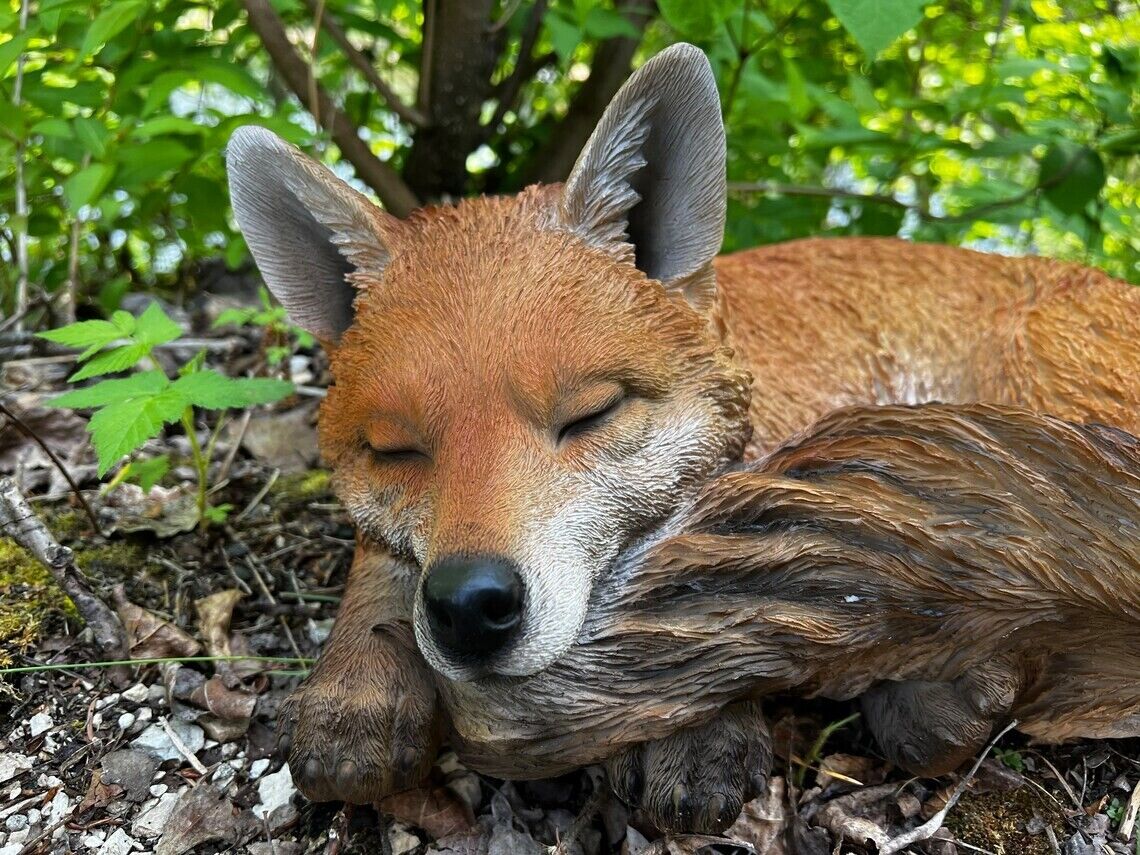 Red Fox Figurine Sleeping Statue Resin Yard Ornament Lawn Decor Garden Decoratio