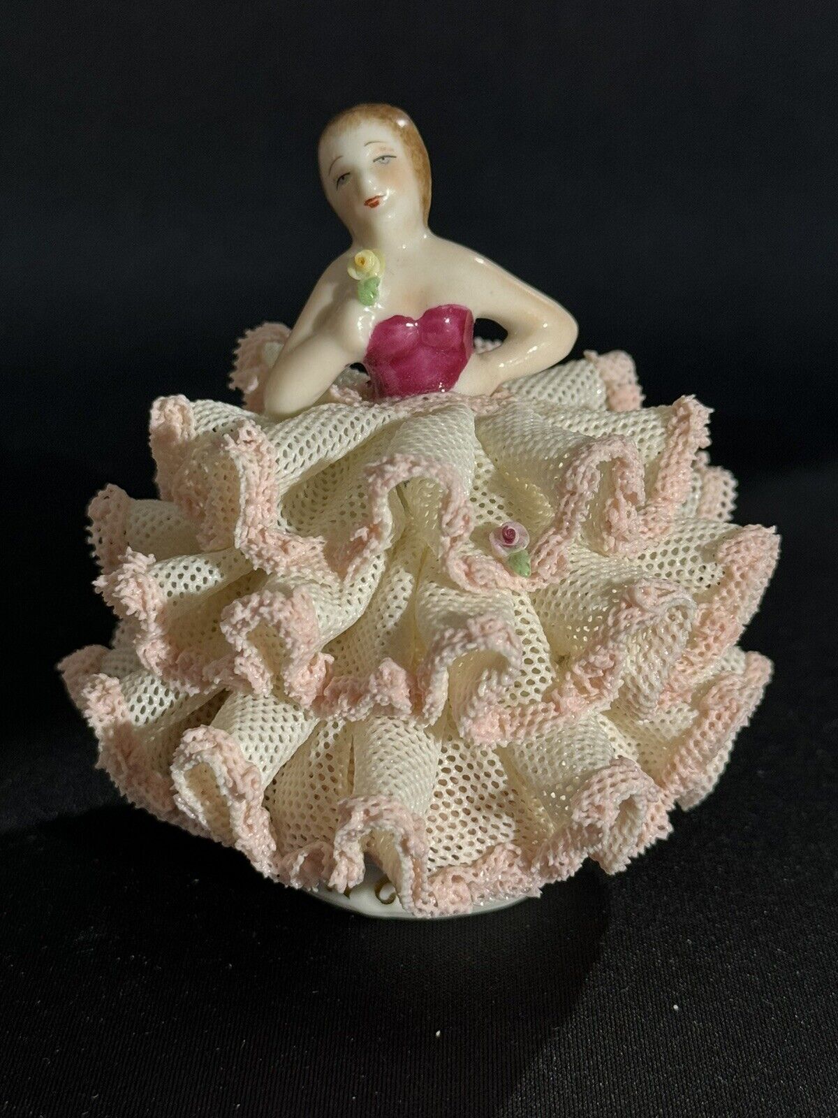 Irish Dresden Porcelain Pink Lace Figure Rita 1978 MZ Crown
