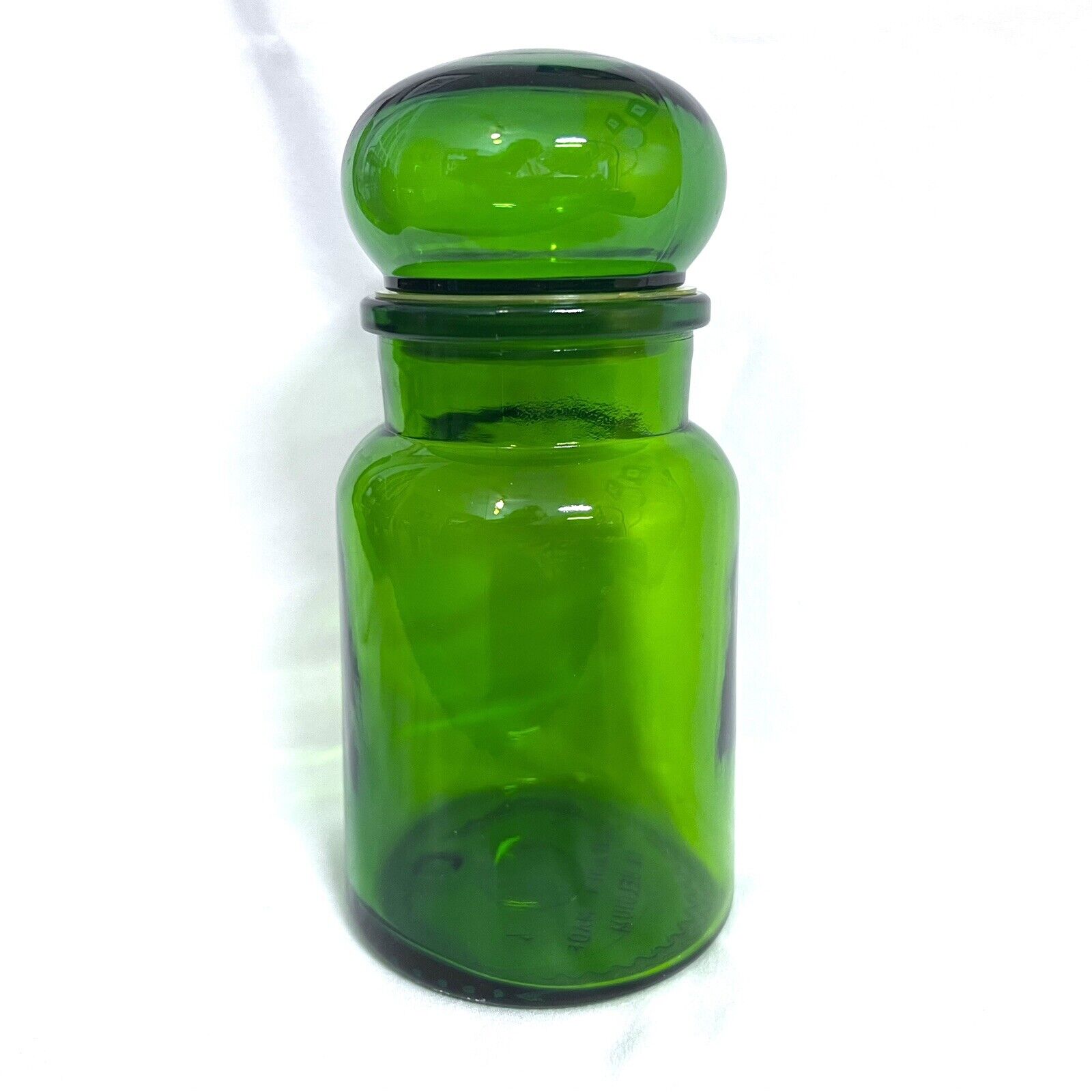 Vintage MCM Apothecary Green Glass Jar Bubble Lid Container Made In Belgium 7”