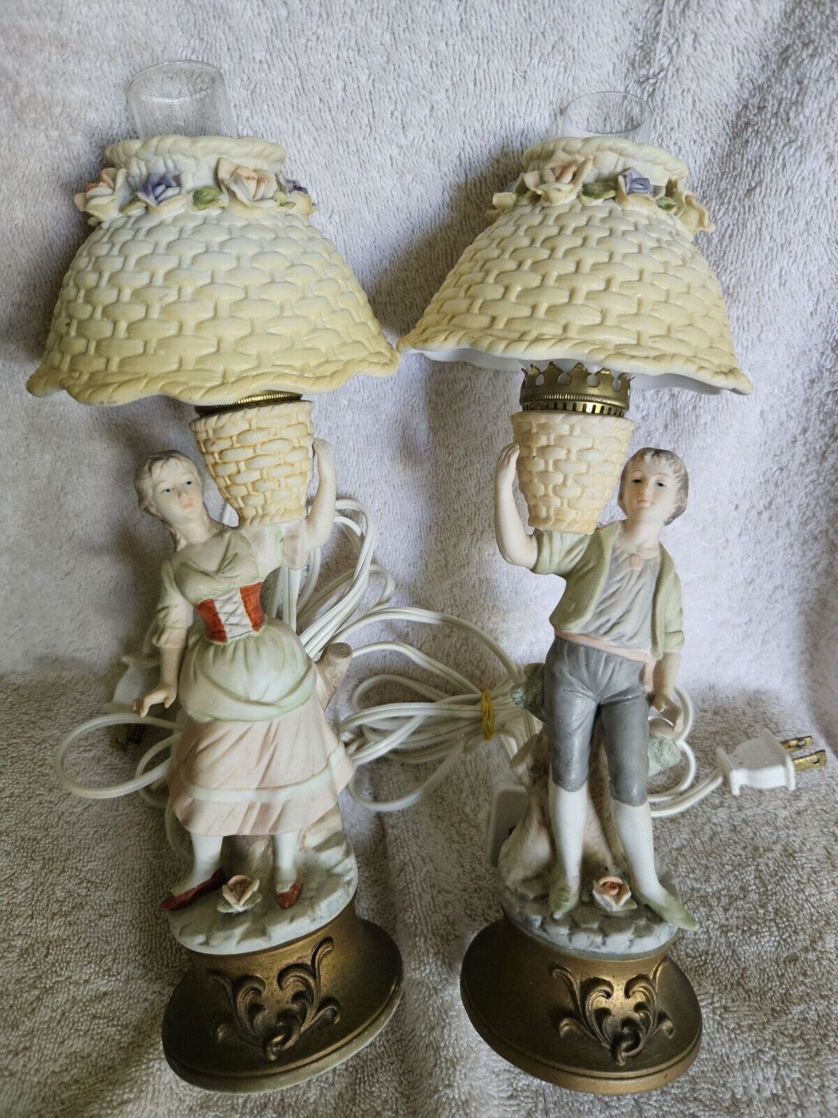 Vintage Lenwile Ardalt Lamps Porcelain Figural Figurine Man Woman Pair Leviton