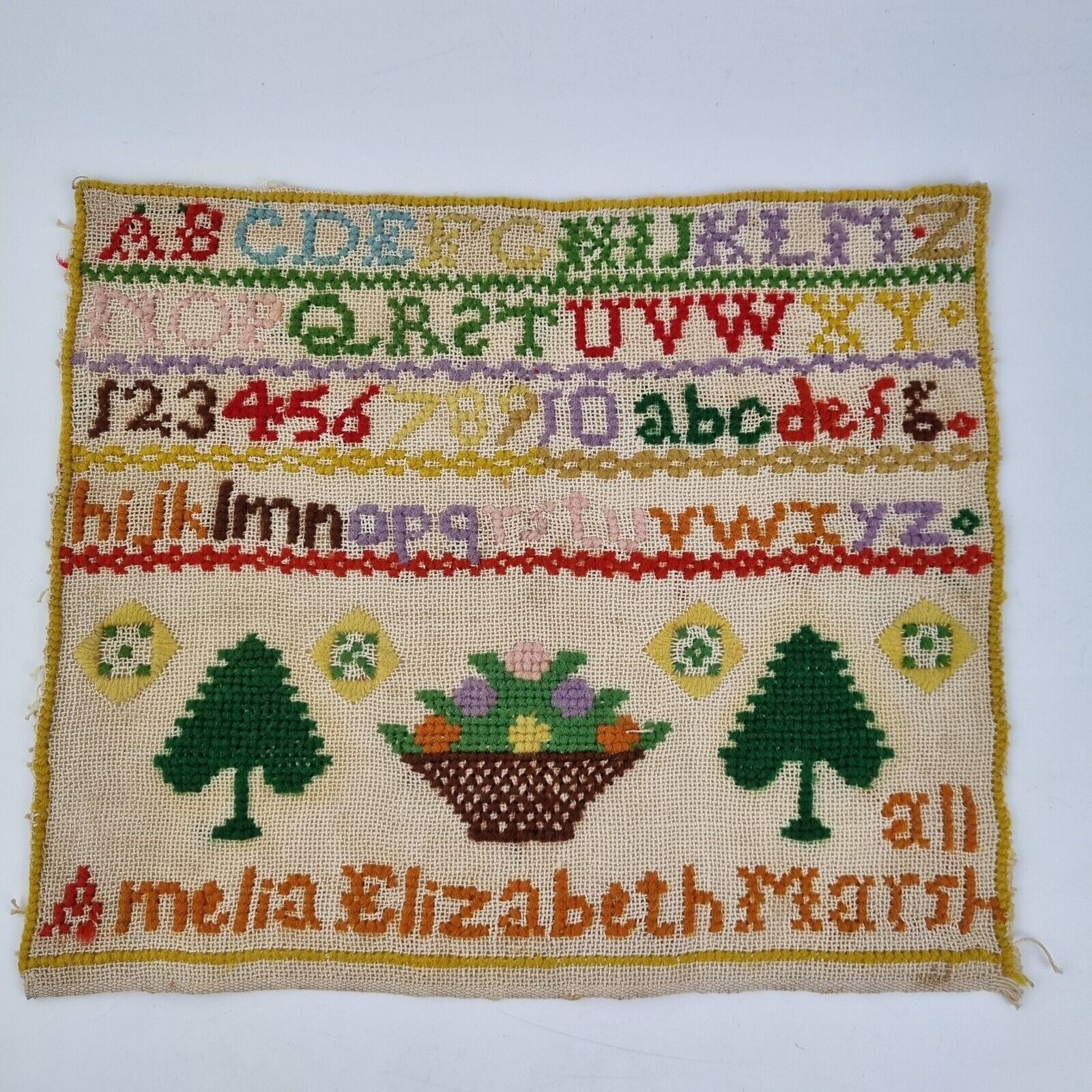 Vintage/ Antique Embroidered Needlework Sampler By Amelia Elizabeth Marshall