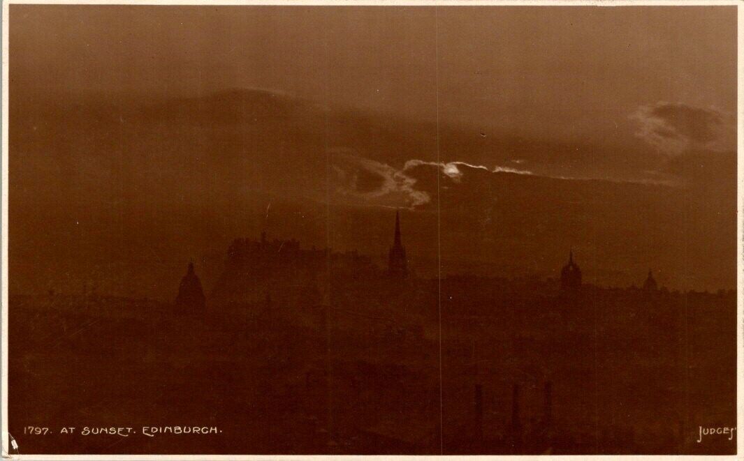 vintage real photo postcard- AT SUNSET. EDINBURGH. JUDGES reliable series