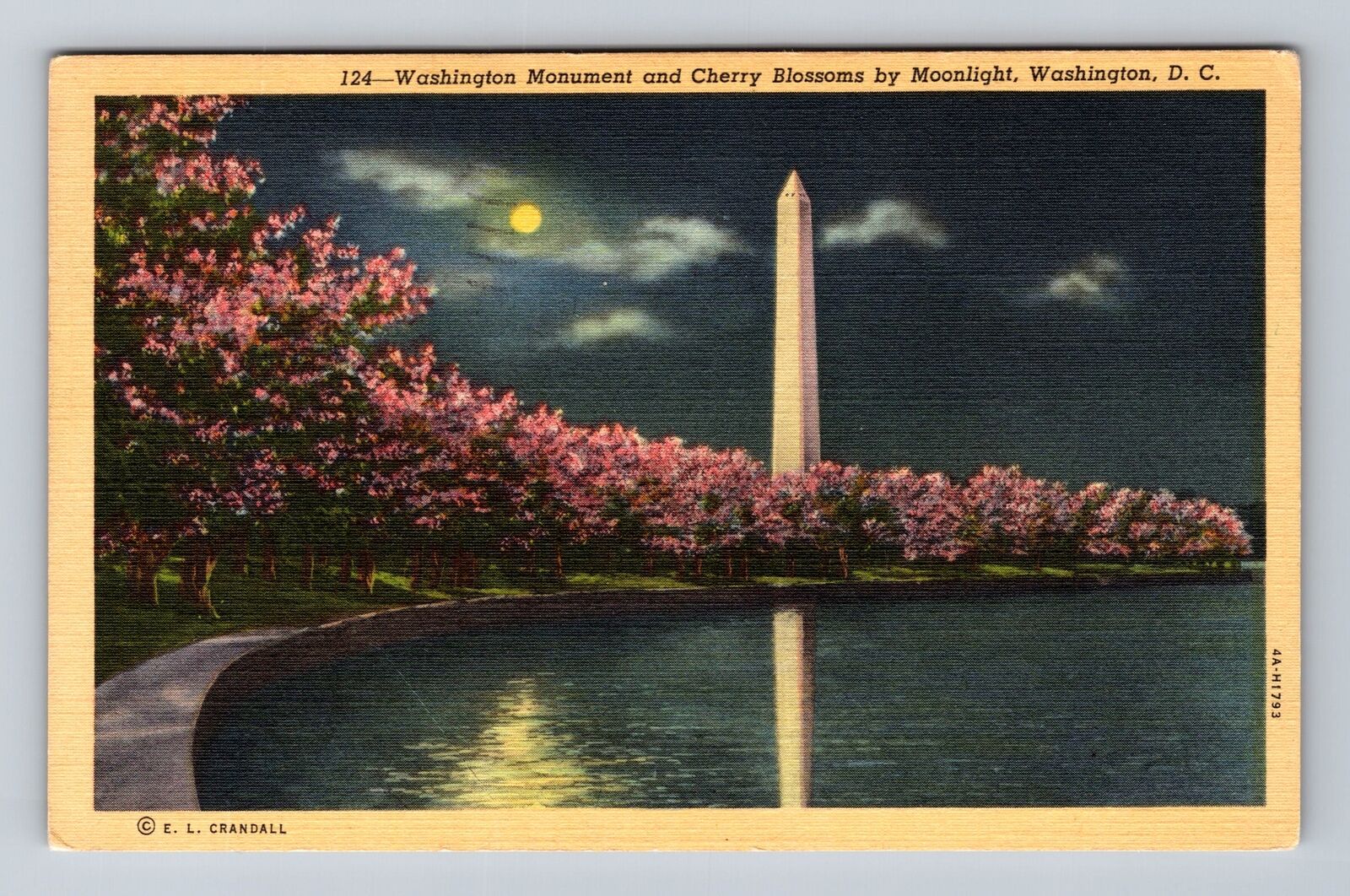 Washington DC, Washington Monument, Cherry Blossoms Vintage c1948 Postcard