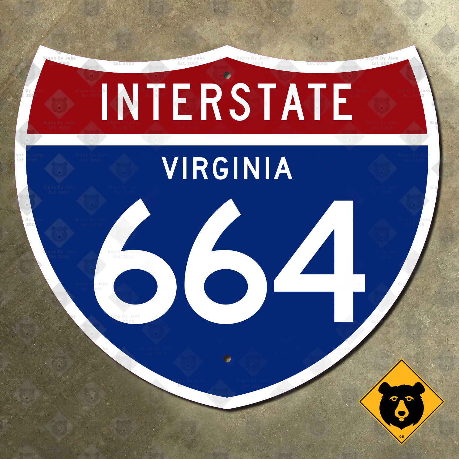Virginia Interstate 664 road sign highway marker 1961 Chesapeake Hampton 21x18