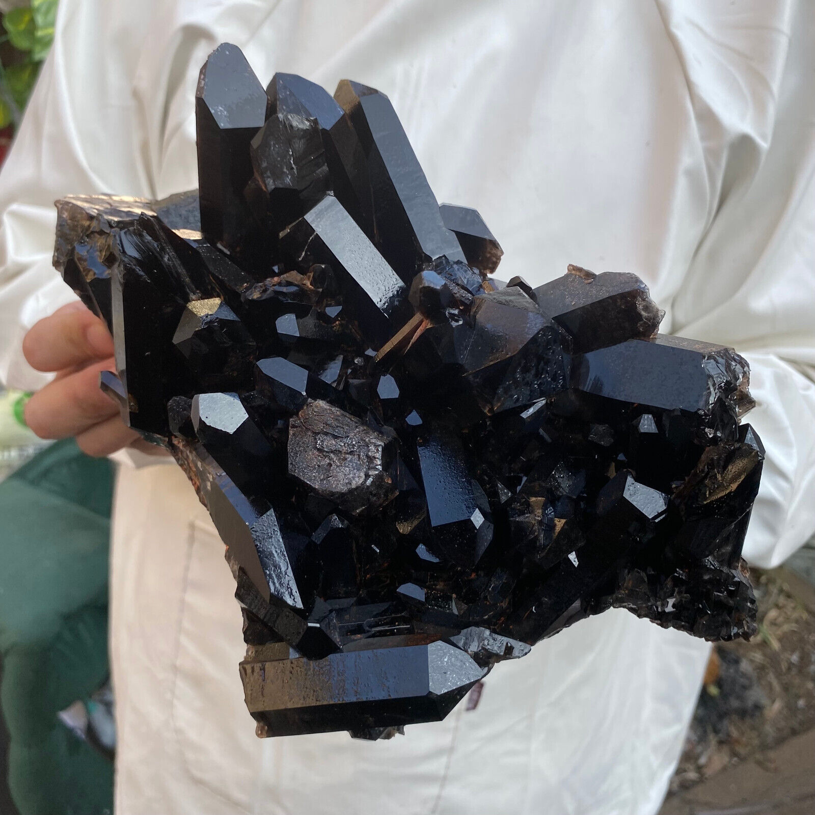 5.7lb Large Natural Black Smoky Quartz Crystal Cluster Point Raw Mineral Specim