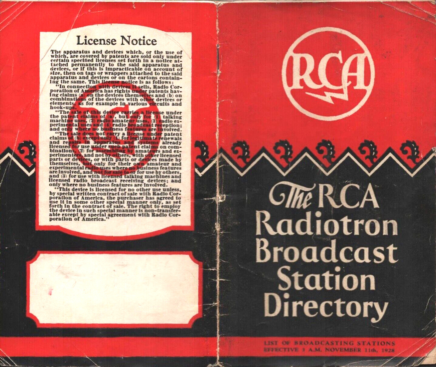 1928 THE RCA RADIOTRON BROADCAST STATION DIRECTORY antique booklet RADIO TUBES