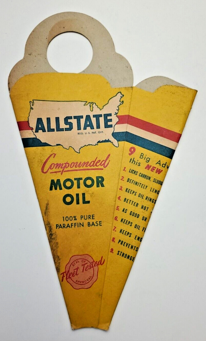 Vintage Allstate Motor Oil Card Board Funnel Promotional Advertising