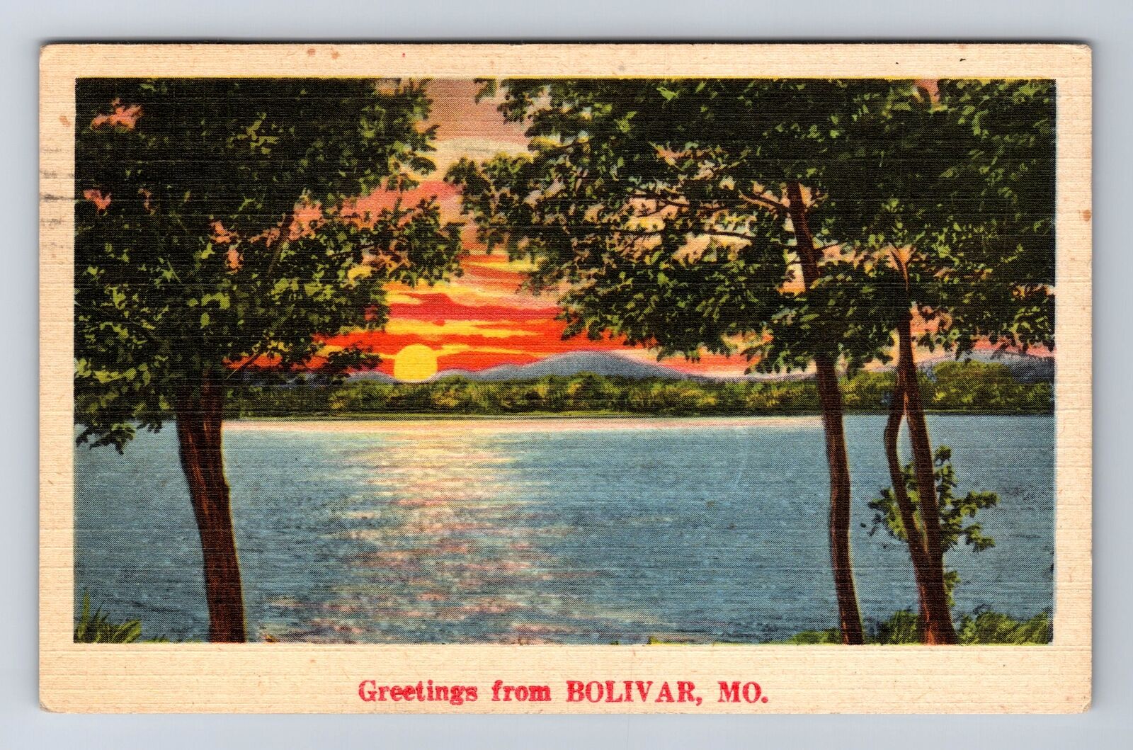 Bolivar MO- Missouri, Scenic Greetings Lake, Antique, Vintage c1942 Postcard