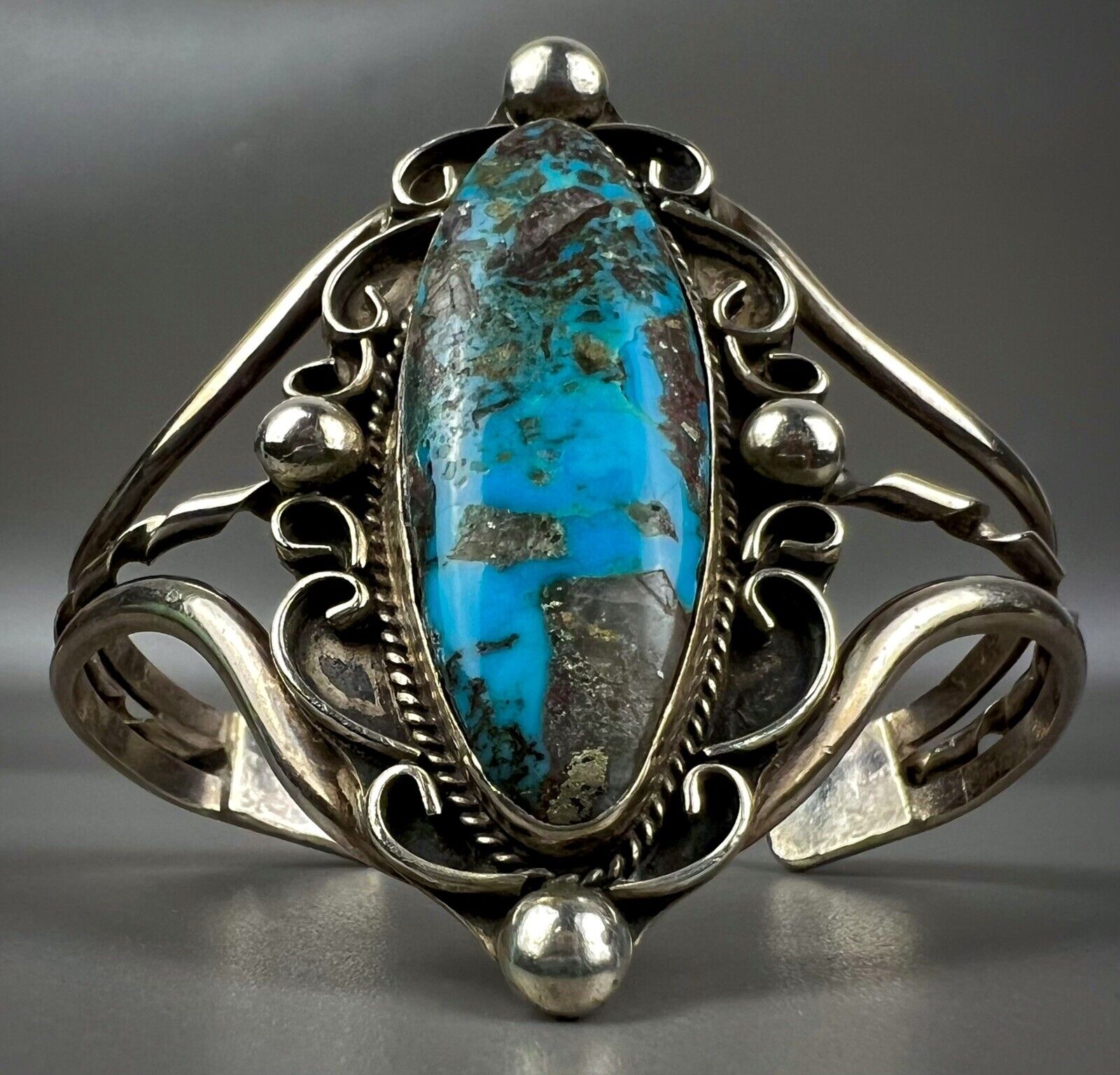 HUGE Vintage Navajo Sterling Silver Kingman Turquoise Cuff Bracelet
