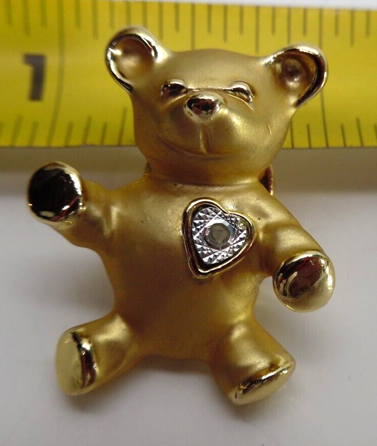 Genuine Signed Gigi Giusti Gold Tone Bear Topaz Heart Collectible Brooch Pin