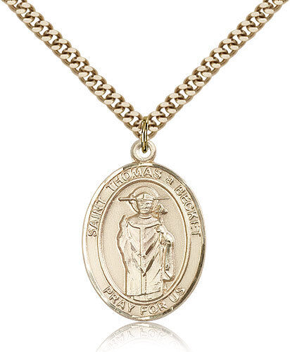 Saint Thomas A Becket Medal For Men - Gold Filled Necklace On 24 Chain - 30 ...