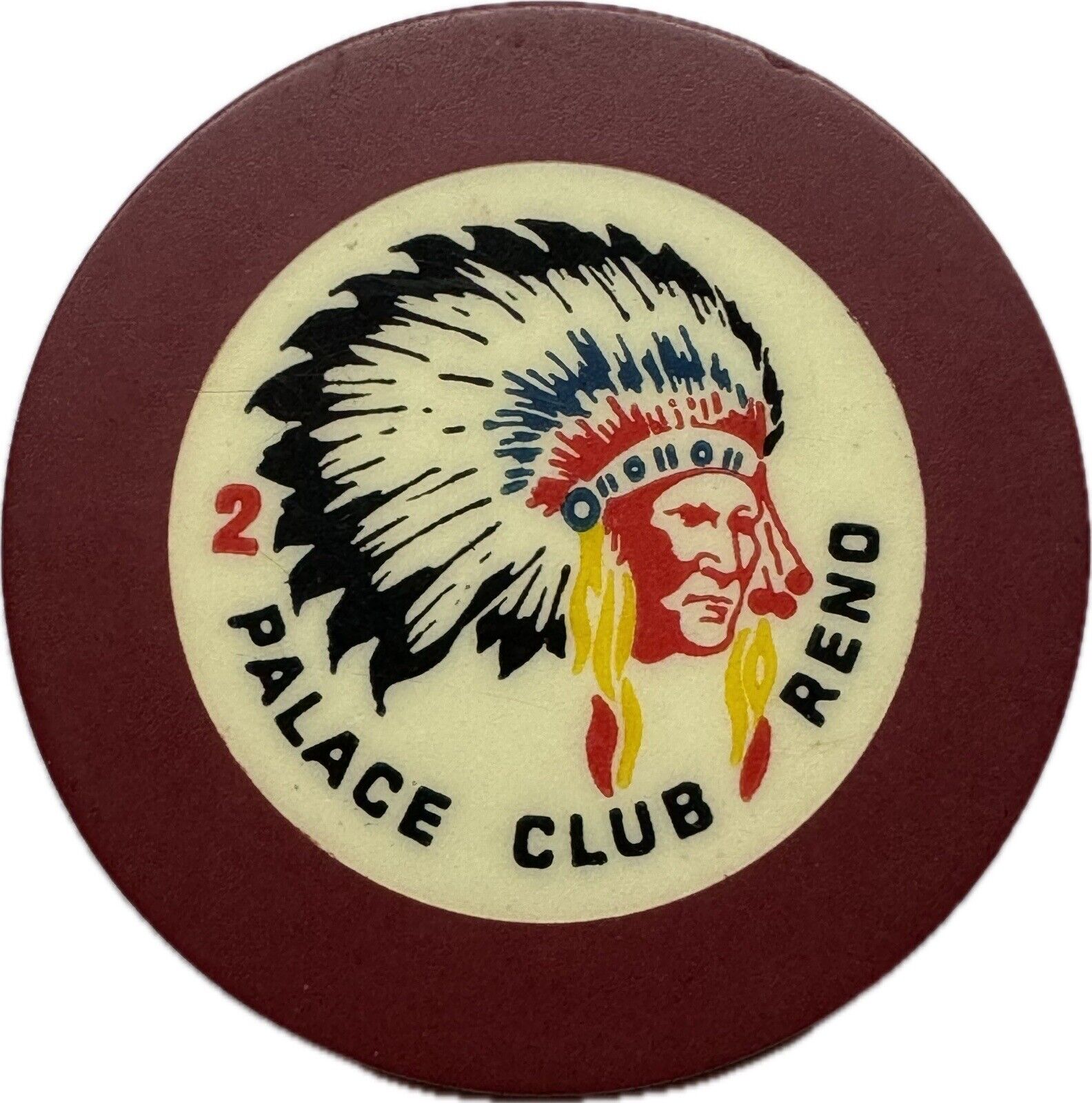 Palace Club Reno Rouletter 2 maroon Indian Picture C&S inlaid beauty