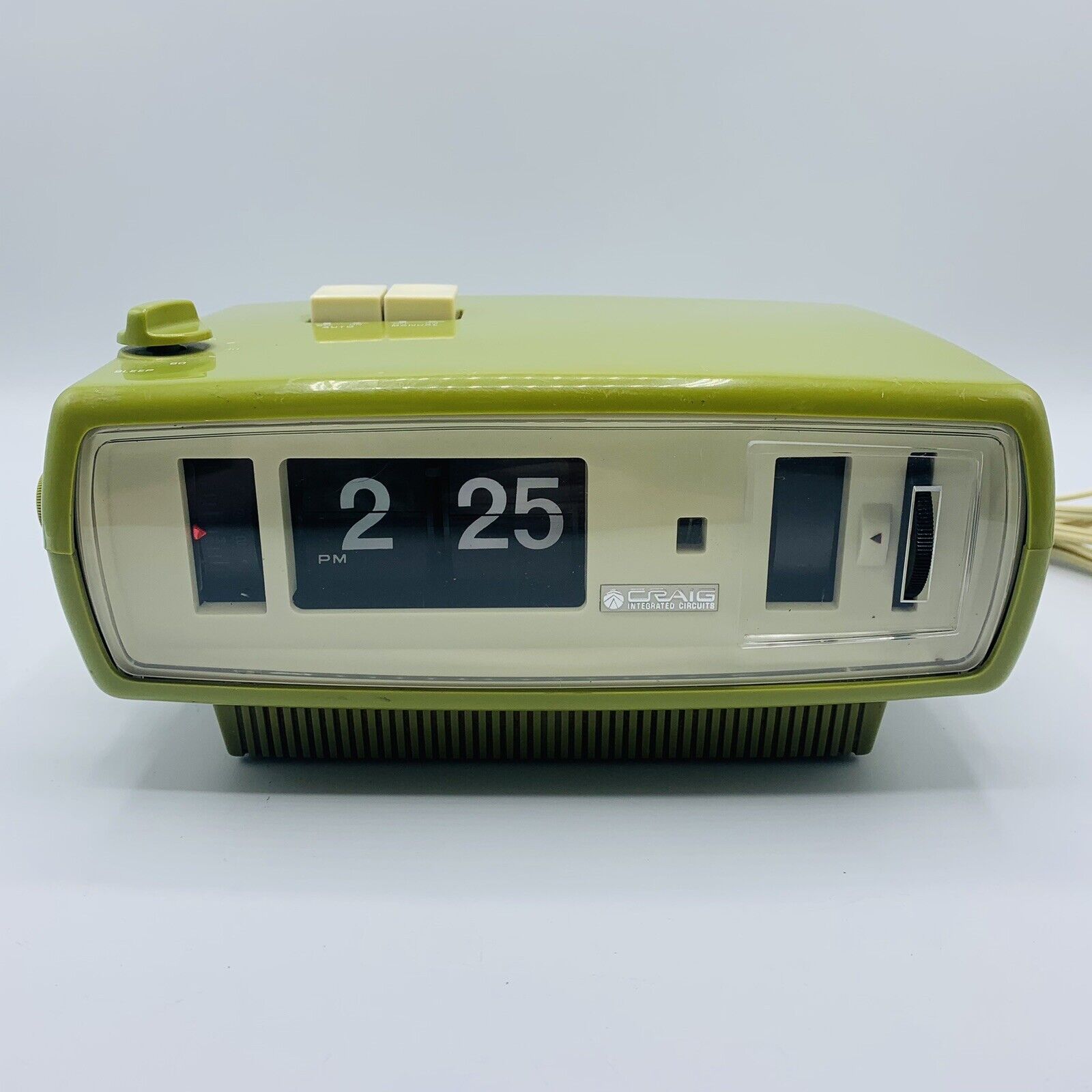Vintage Craig Sanyo 1607 Avocado Green Flip Alarm Clock Radio Japan Rare Tested