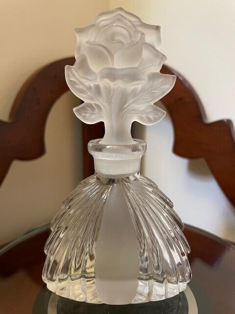 Vintage Irice Art Deco Cut Glass Perfume Bottle with Frosted Rose