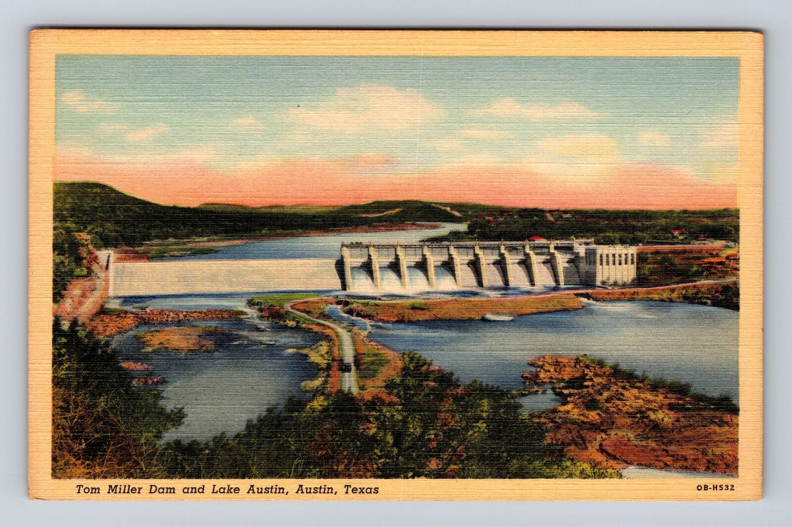 Austin TX-Texas, Tom Miller Dam, Lake Austin, Antique Vintage Souvenir Postcard