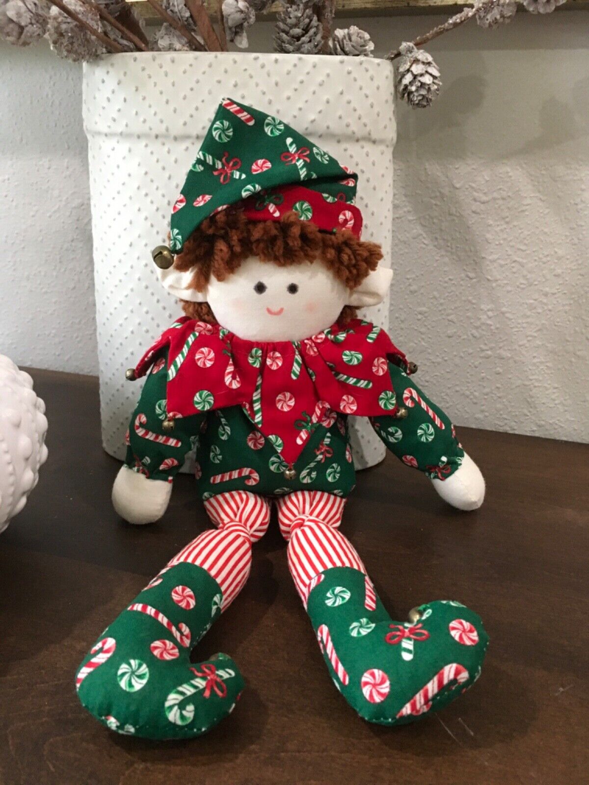 Handmade Christmas ELF Doll Shelf Sitter Red & Green Cloth 13 Inch