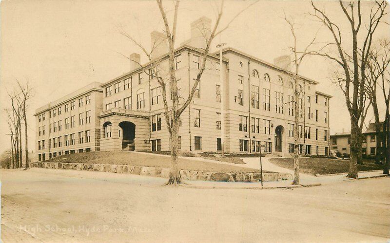 C-1920s High School Hyde Park Massachusetts RPPC Photo Postcard 13358