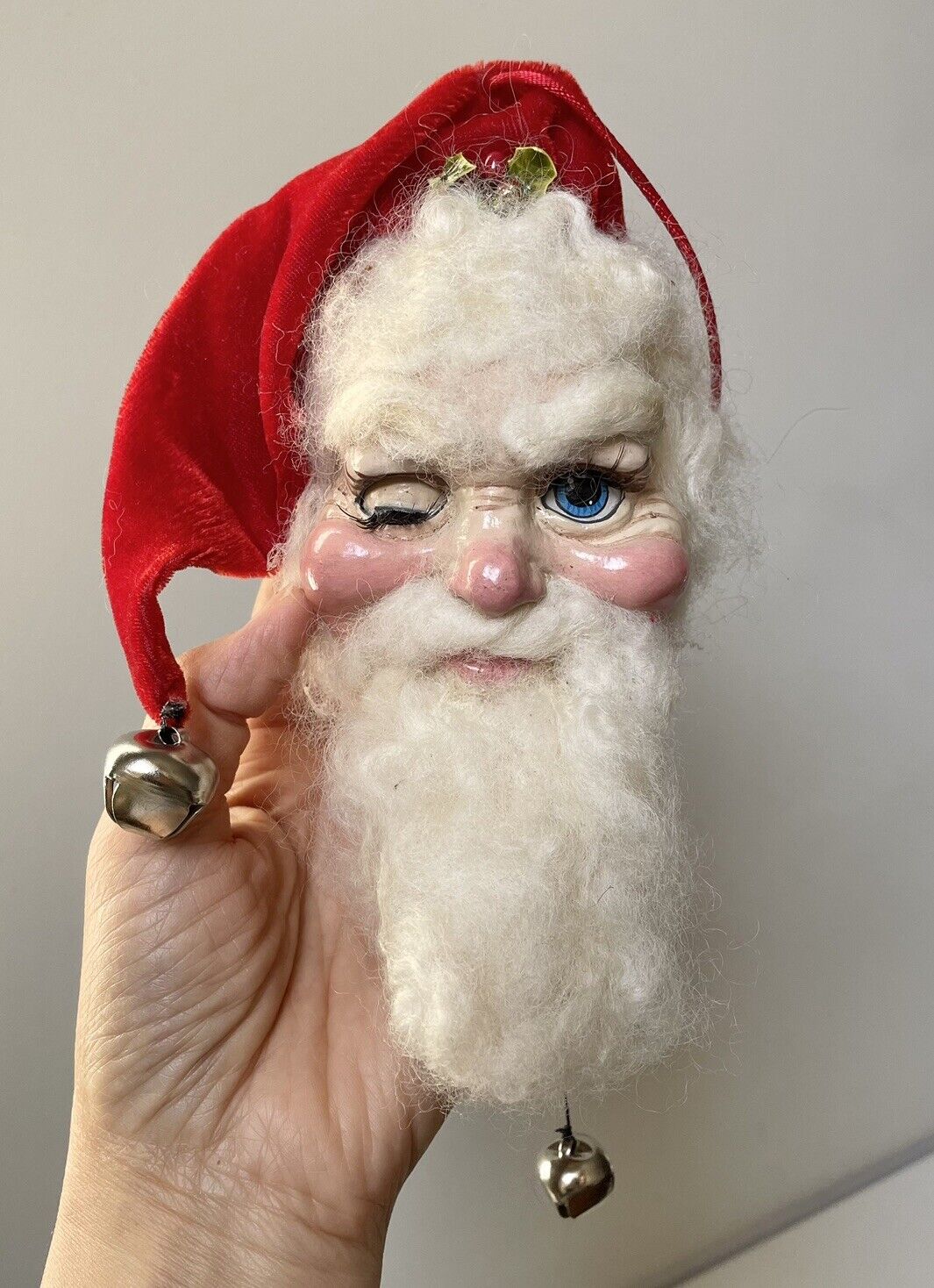 Rare Vtg Katherine’s Collection Santa Winking Eye Christmas Ornament Jingle Bell