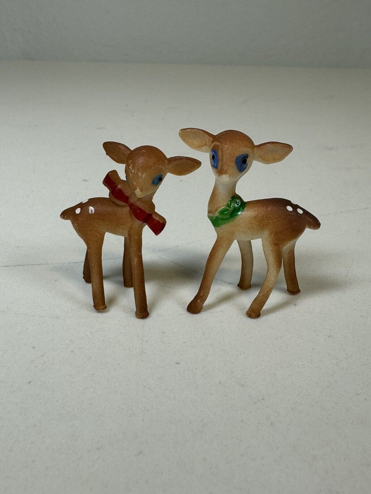 Set Of 2 Vintage Miniature Tiny Deer Fawn Plastic Figurine Christmas