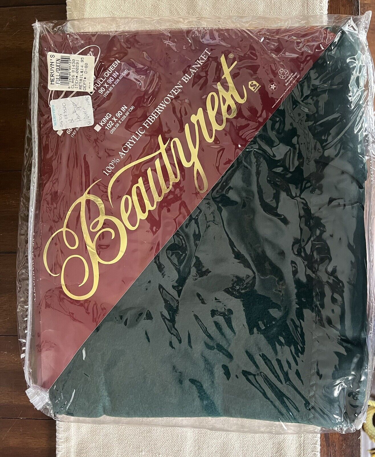 Vintage Simmons 100% Acrylic Blanket Hunter Green QUEEN 90”x90” Beautyrest New