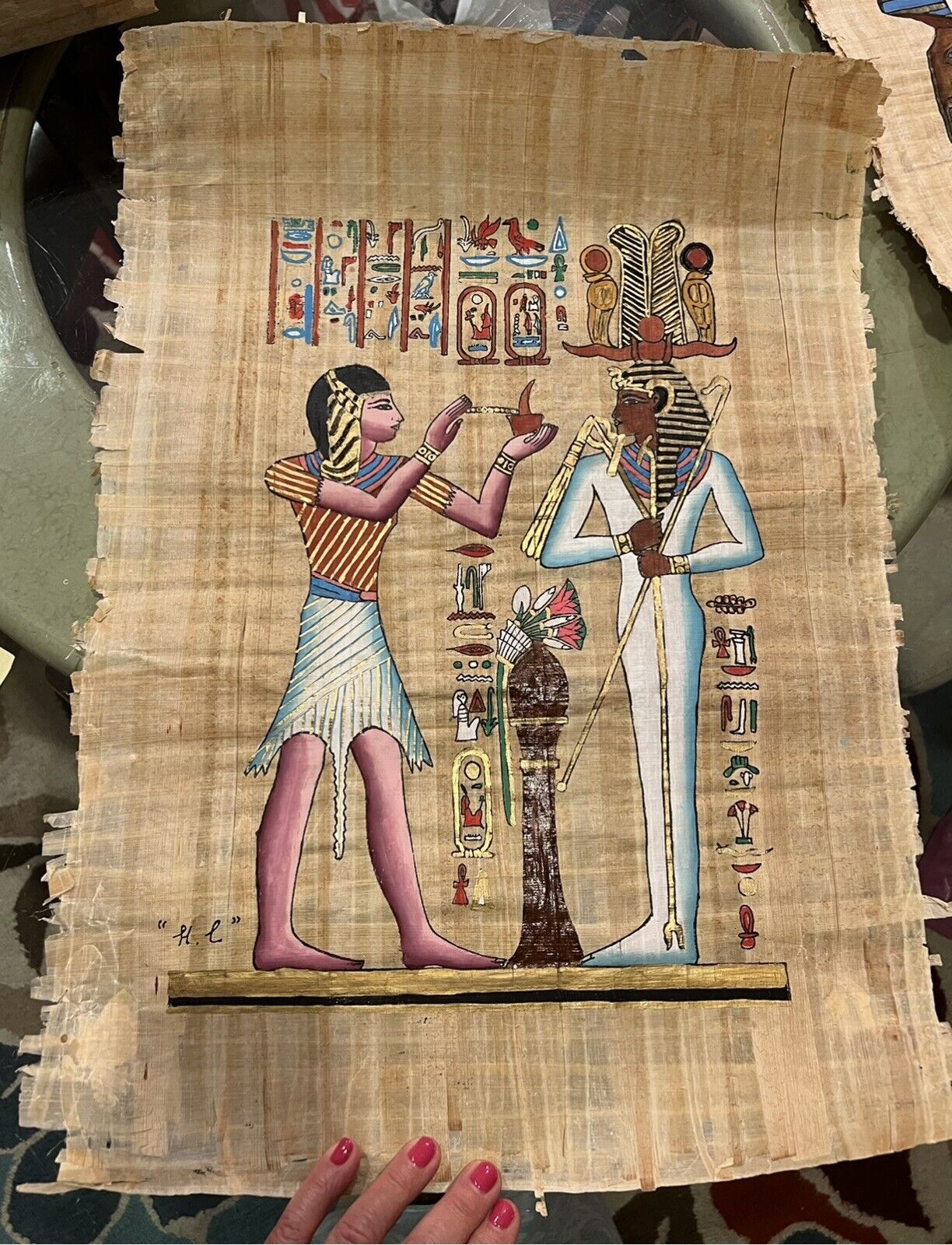 Rare 24”x 18” Authentic Hand Painted Ancient Egyptian Papyrus