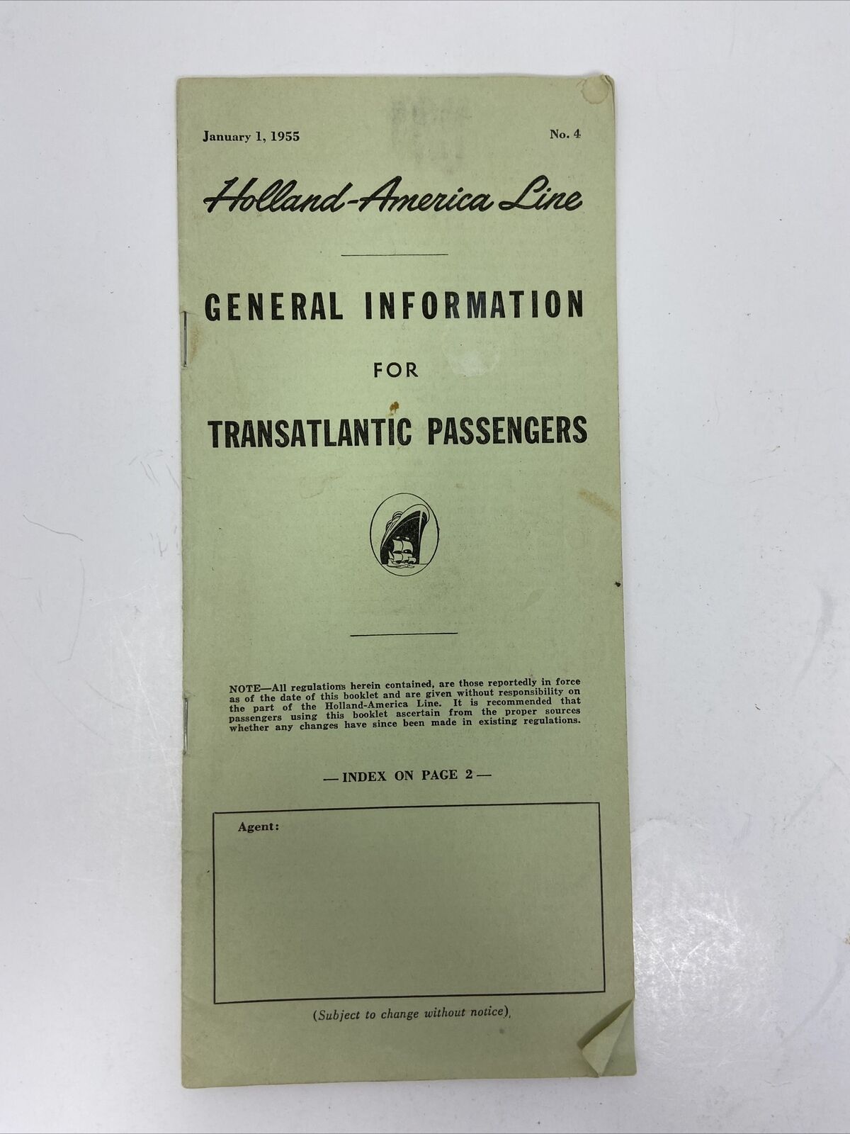 1955 Holland-America Line General Information Transatlantic Passengers Pamphlet