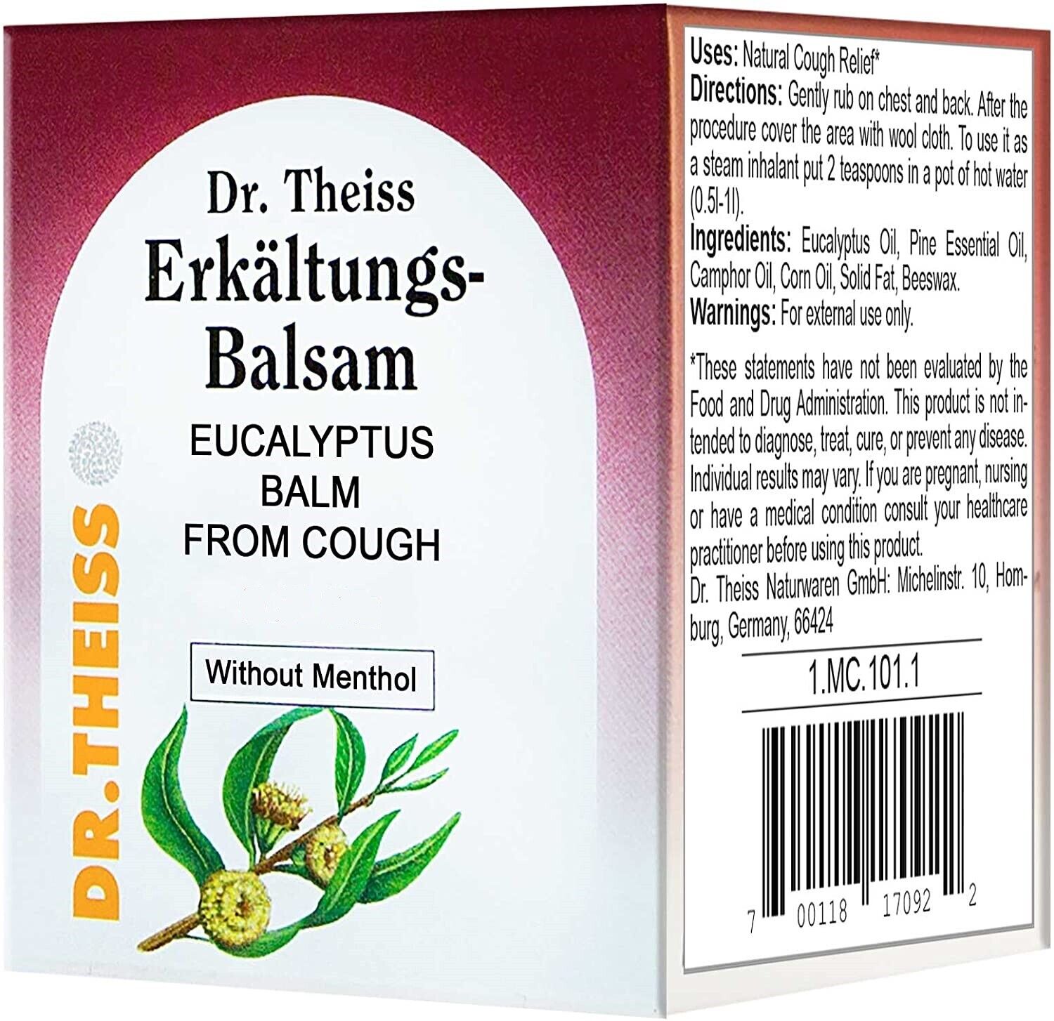 Over-the-Counter Mucoplant Eucalyptus Balm Ointment for Colds by Dr. Theiss 50g