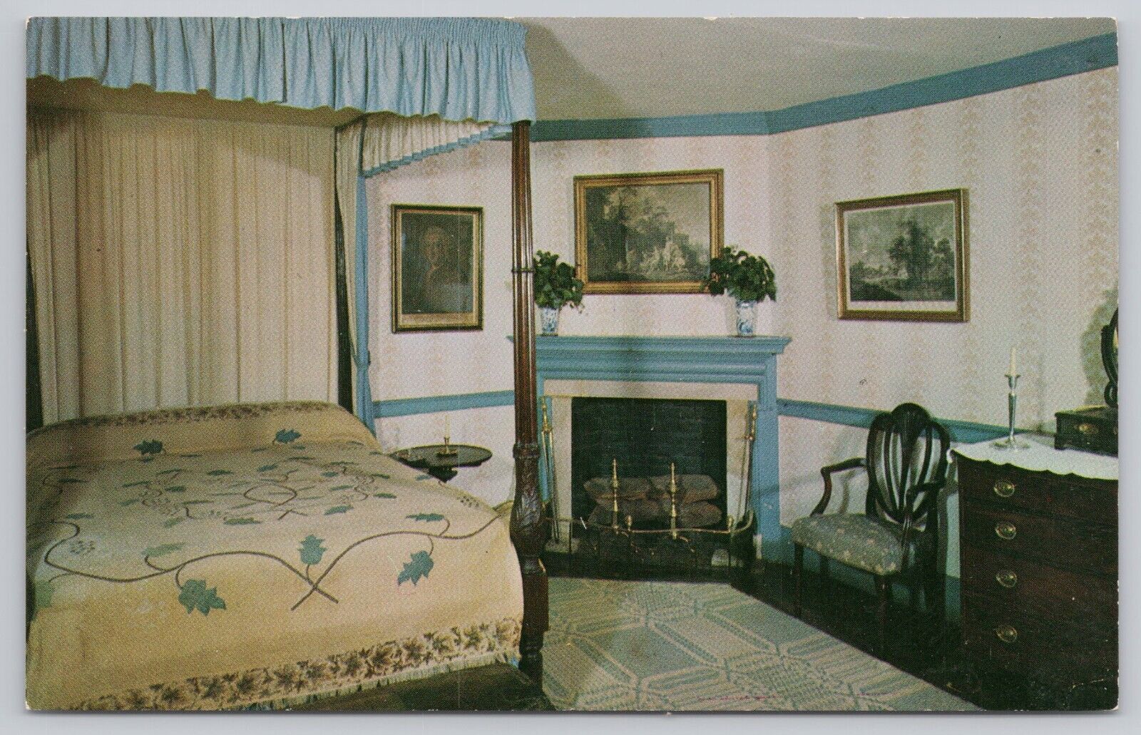 Mount Vernon Virginia, Blue Bedroom, Vintage Postcard