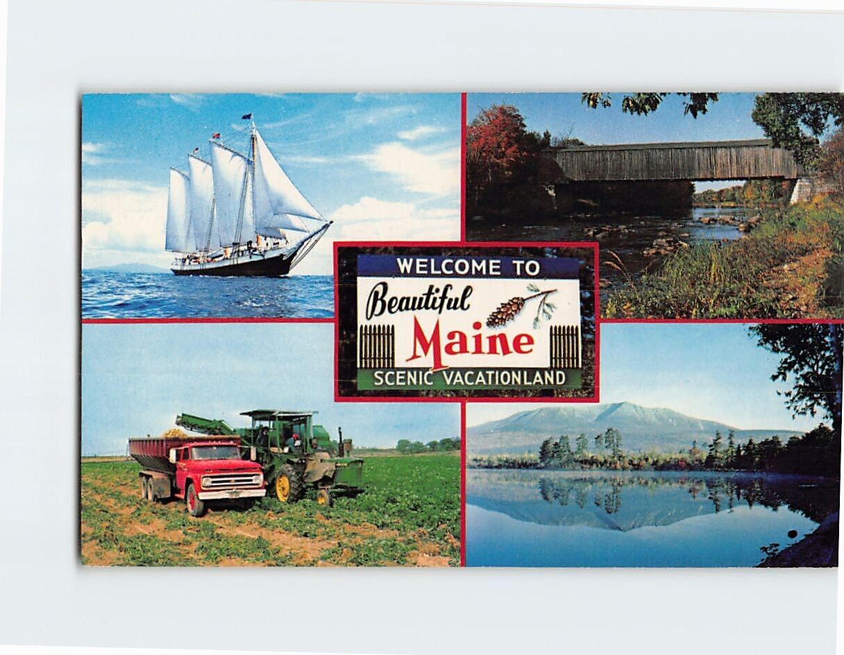Postcard Welcome to Beautiful Maine Scenic Vacationland Maine USA