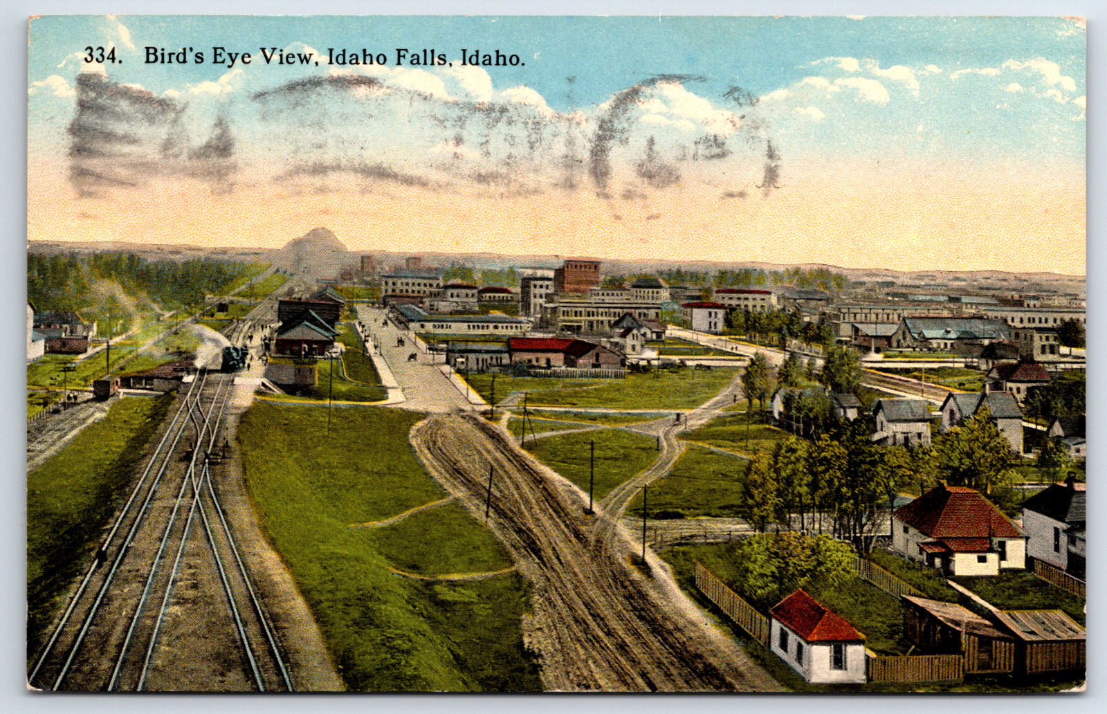Bird's Eye View Idaho Falls Idaho Id Railroad Station Vintage Postcard