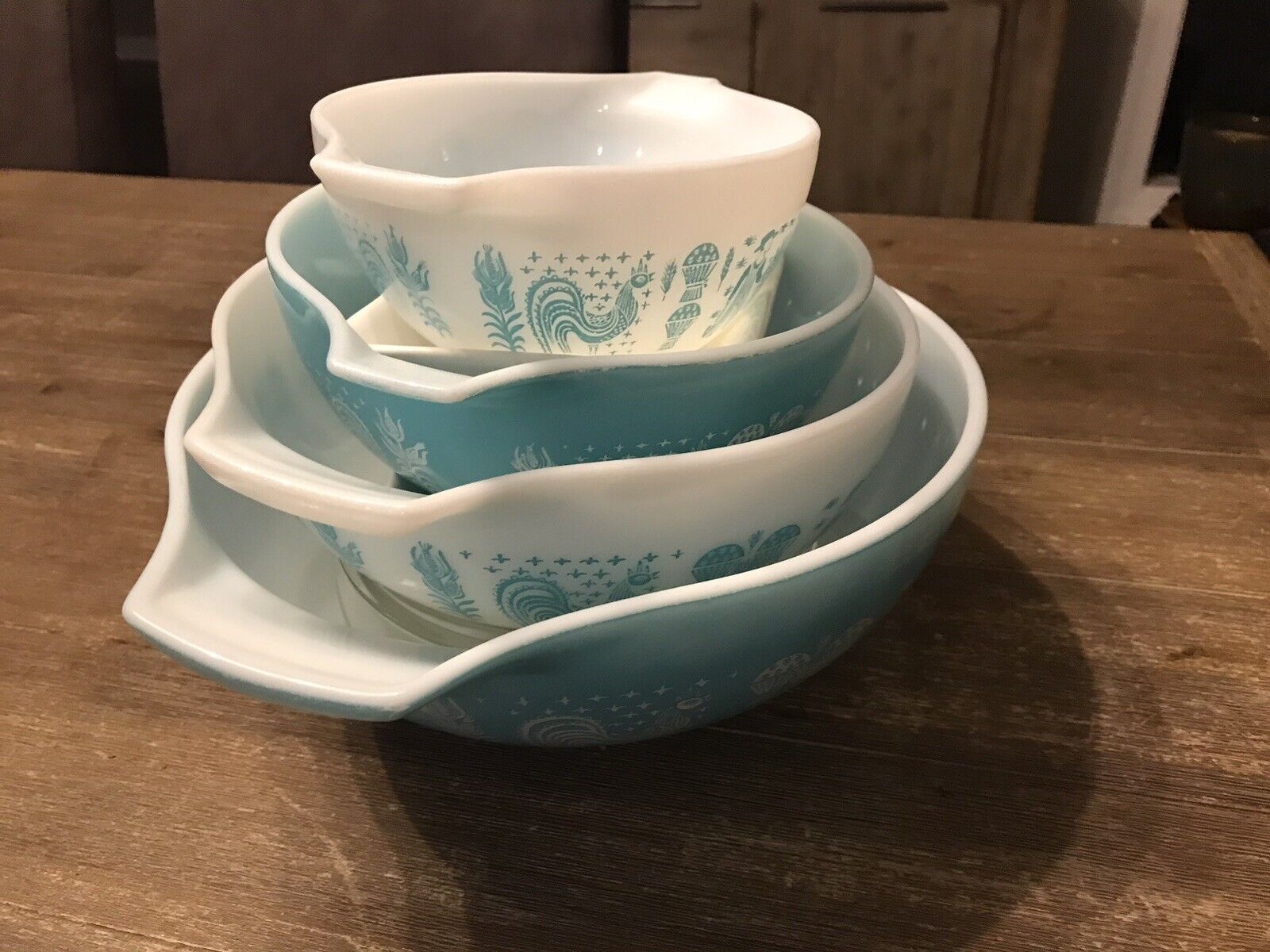 VNTG Pyrex turquoise Butterprint set Cinderella bowls 441 442 443 444 1950s