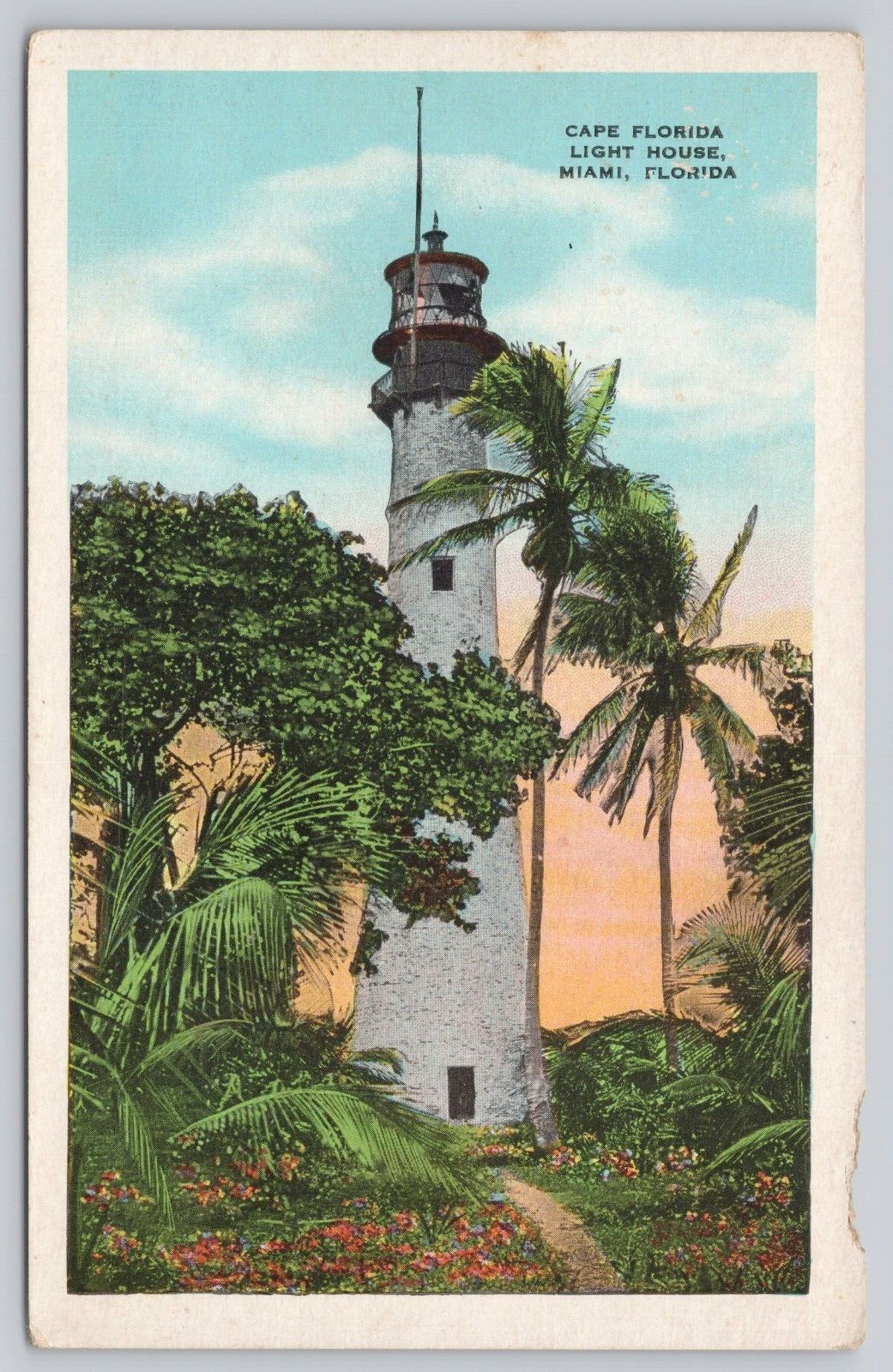 Vtg Post Card- Cape Florida Lighthouse, Miami Florida- A457